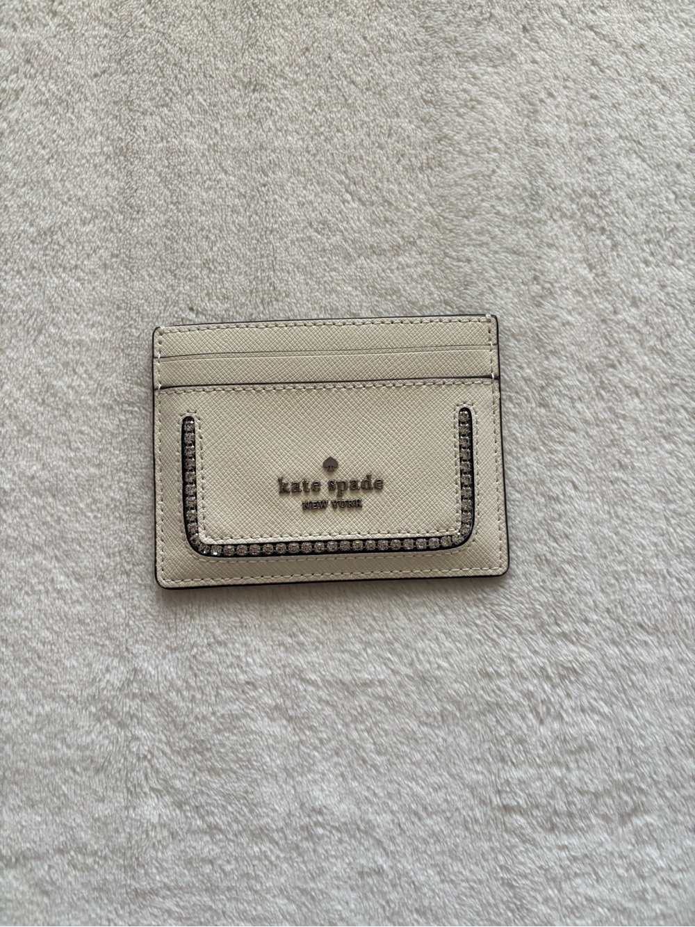 kate spade Cream Saffiano Leather Card Case with Crystal Trim